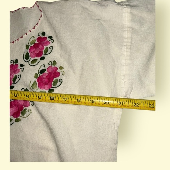 Vintage Oaxaca Embroidered Handmade Floral Cotton Blouse from Mexico off white - Picture 7 of 11